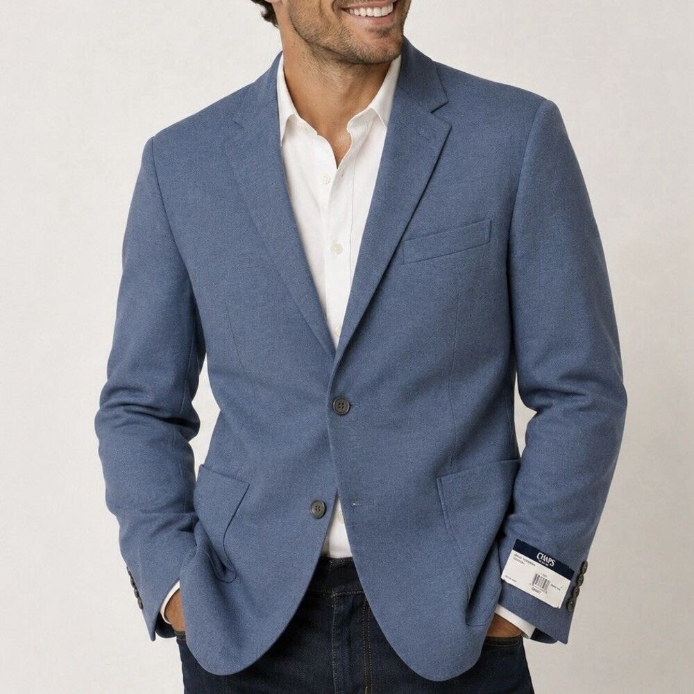 Chaps 40R Blue Knit Sport Coat Blazer Stretch Travel Casual Jacket NWT